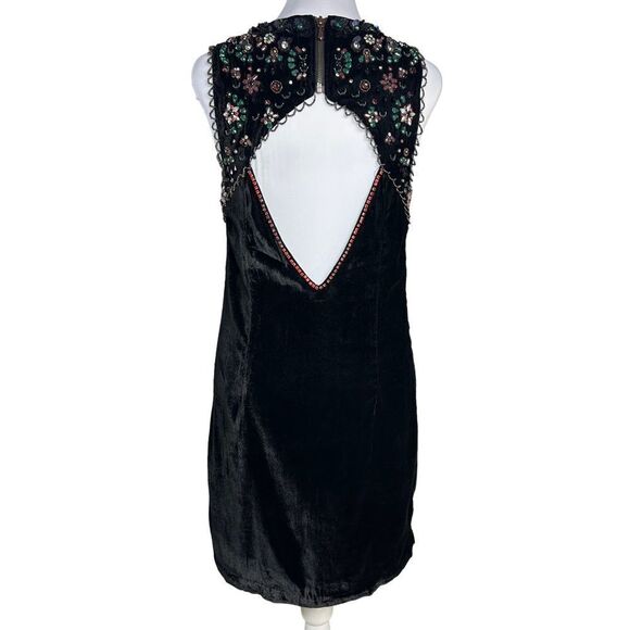 Urban Outfitters Dress Ecote Black Velvet Beaded Art Deco Retro Whimsigoth Shift - Picture 7 of 15